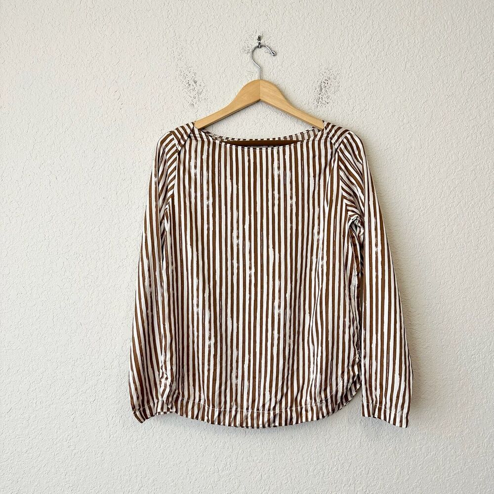 NWOT POMANDÈRE Long Sleeve Wool-Silk Striped Top in Brown/White